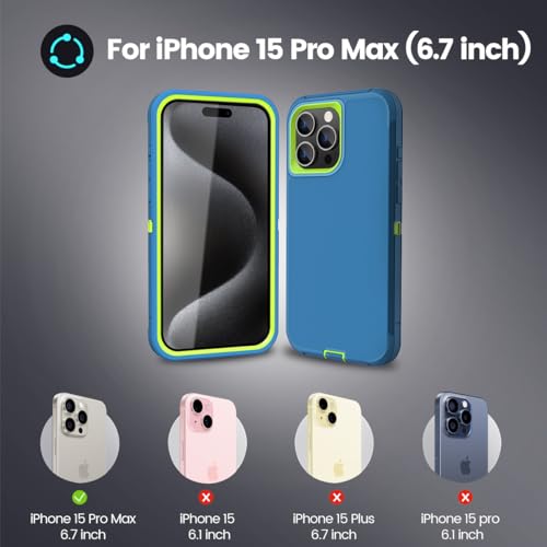 Sansunto for iPhone 15 Pro Max Case with Full Body Protection, Heavy Duty Shockproof Military Grade 3 in 1 Silicone Rubber with Hard PC Rugged Durable Phone Cover for Men & Boys - color: Teal/Lime