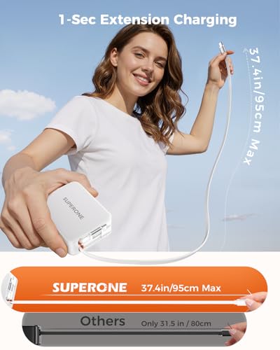 Upgrade SUPERONE Retractable Charger with 3.3FT Longes USB-C & Apple Cables - color: Matte White