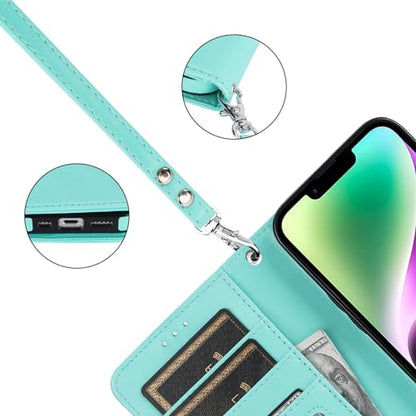 Bocasal Detachable Wallet Case Card Holder for iPhone 13, Light Blue | RFID Blocking Kickstand Card Slots Holder PU Leather Magnetic Shockproof Wrist Strap Removable Flip Protective Cover 6.1 inch - color: Light Blue