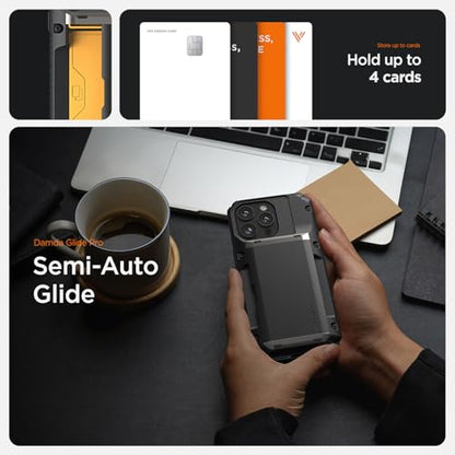 VRS DESIGN Damda Glide Pro Phone Case Designed for [iPhone 15 Pro], Sturdy Semi Auto Wallet [4 Cards] Card Holder Case Compatible with iPhone 15 Pro (2023) Logo Black - color: Matte Black, size: iPhone 15 Pro