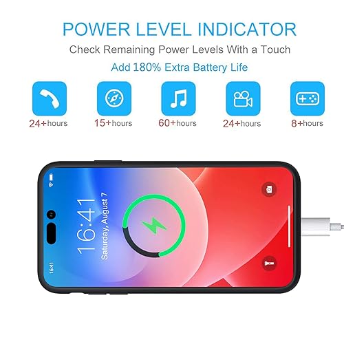 Battery Case for iPhone 14 Pro, 10000mAh Portable Protective Charging Case with Wireless Charging Compatible with iPhone 14 Pro (6.1 inch) Rechargeable Battery Pack Charger Case with Carplay (Black) - size: iPhone 14 Pro