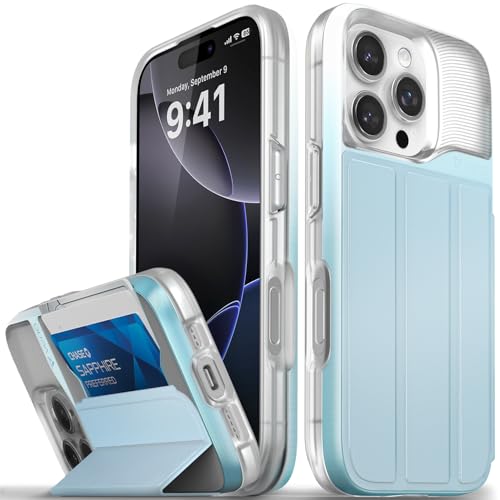 VENA vCommute for iPhone 16 Pro Wallet Case, Pastel Blue | Military-Grade Drop Protection, Premium Leather Magnetic Flap Cover, Hidden Card Holder, RFID Blocking, Multi-Angle Kickstand - color: Classic - Pastel Blue, size: iPhone 16 Pro