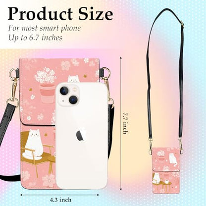 Small Crossbody Bags for Women Touchscreen Cell Phone Bag Cross Body Purses with adjustable Strap,Gifts For Teenage Girls - color: Pink Peaceful Home Cat