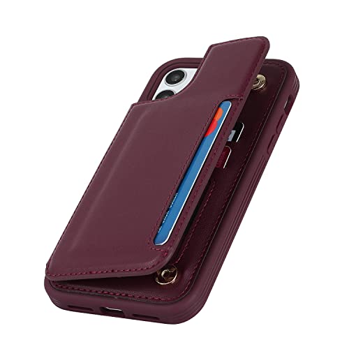 iCoverCase Compatible with iPhone 11 Case with Card Holder, Wallet Phone Case for Women Men RFID Blocking PU Leather Protective Case 6.1 Inch (Wine Red) - color: Wine Red