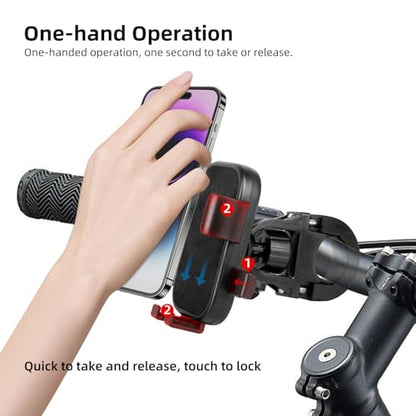 Motorcycle Phone Mount,Bike Phone Holder, Bicycle Handlebar Cell Phone Mount Smartphone Holder Mount 360° Adjustable One Hand Operation, Bike Accessories Handlebar Phone Clip Holder, 94001 - color: Black Handlebar