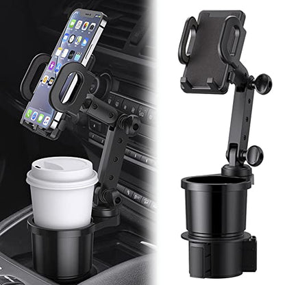 Car Cup Holder Phone Mount, Universal Auto Cell Phone Stand with Drink Expand Cup Holder,2 in 1 Multifunctional Car Cup Holder Expander with 360° Rotation Phone Mount