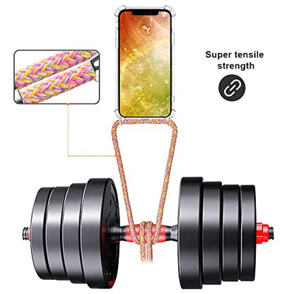 for iPhone 13 Case Clear Neck Hanging Adjustable Shoulder Lanyard Crossbody Phone Cover Women Girls Soft TPU Slim Drop Protective Strap Mobile Case for iPhone 13 - Rainbow - size: iPhone 13