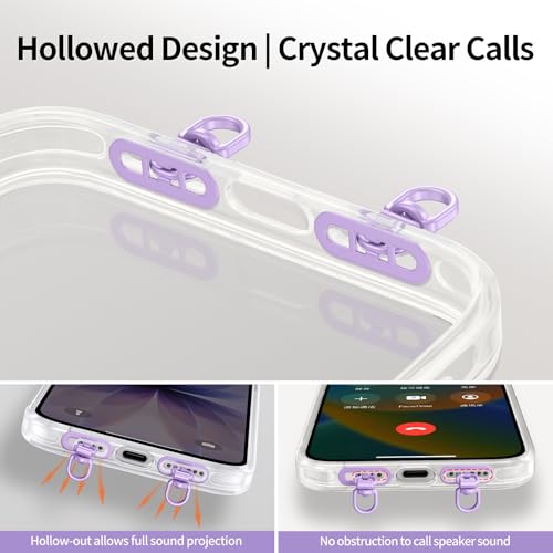 saxsion Side-Mount Phone Tether Tab, Metal Lanyard Patch, 360° Swivel Clip, 304 Stainless Steel, Won't Block Charging Port - color: Lilac