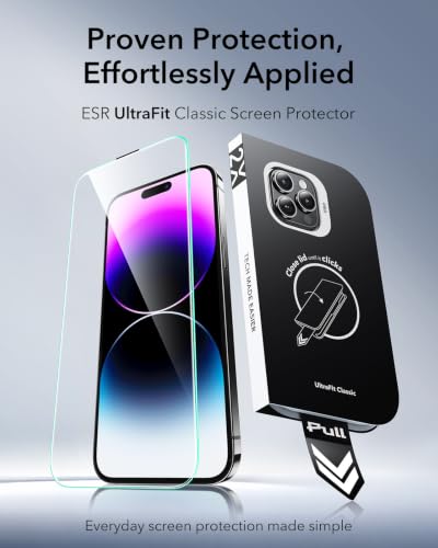 ESR 3 Pack for iPhone 14 Pro Max Screen Protector, Classic | Easy One-Pull Installation, 2X Impact Absorption, 9H Tempered Glass, Full-Coverage Protection, UltraFit Tray, Bubble-Free - size: iPhone 14 Pro Max 6.7 inch