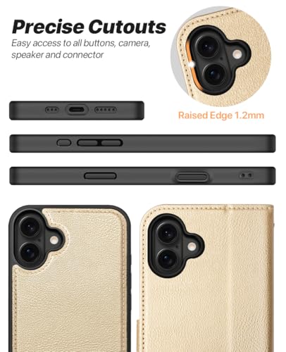 OCASE for iPhone 17 Detachable Wallet Case with Card Holder, 2 in 1 PU Leather Flip Folio with RFID Blocking Stand Wrist Strap Shockproof Phone Cover 6.3 Inch 2025, Gold - color: Gold, size: iPhone 17