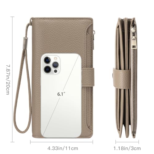 GAEKEAO Womens Wallet RFID Blocking Large Capacity Vegan Leather Card Holder Wristlet Clutch with 32 Card Slots 4 ID Windows - color: X06-Khaki