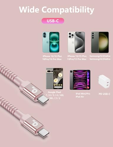 USBC Cables 6FT, 2Pack USB C to C Charger Cable, Long USBC Fast Charging - color: Pink, size: 6FT, style: USB C to USB C