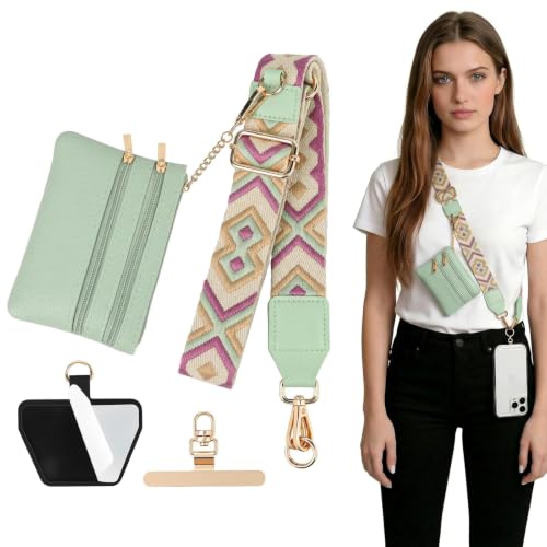 MOLOPPO Phone Lanyard Detachable Pouch for iPhone for Android Purple Green - color: Purple Green