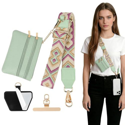 MOLOPPO Phone Lanyard Detachable Pouch for iPhone for Android Purple Green - color: Purple Green