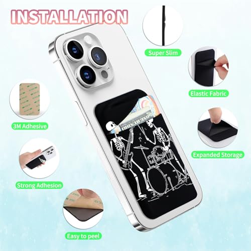 Phone Credit Card Holder Stick on, Cell Phone Pocket Self Adhesive Stretchy Stick on Wallet ID Credit Card Case Pouch Sleeve with Flap for All Smartphones, Guitar Skull - color: Guitar Skull