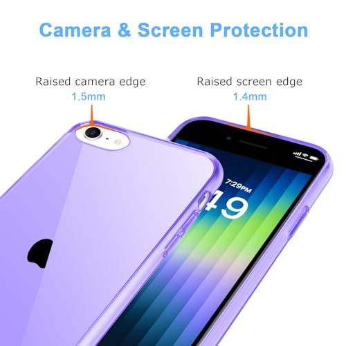 JJGoo Compatible with iPhone SE Case 2022/2020, Compatible with iPhone 7 8 Case Clear Soft Transparent Shockproof Protective Slim Thin Bumper Phone Cover, Purple - color: Purple