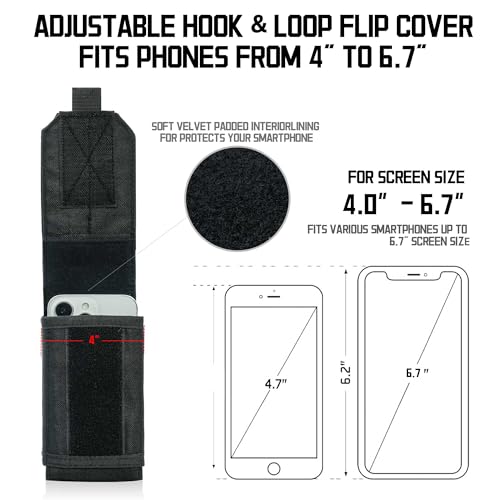 Molle Dual Phone Pouch, Upgrade Laser Cut Heavy Duty Waterproof Samll Tactical Cell Phone Holder with US Flag Patch for 4.7"-6.7" (DULA-Black) - color: DULA-BLACK