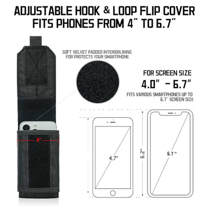 Molle Dual Phone Pouch, Upgrade Laser Cut Heavy Duty Waterproof Samll Tactical Cell Phone Holder with US Flag Patch for 4.7"-6.7" (DULA-Black) - color: DULA-BLACK
