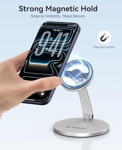 ORICO Magnetic Phone Stand for MagSafe, Aluminum Holder, 360° Rotation, PS1 - color: Silver