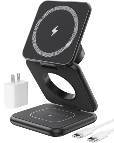 KU XIU Foldable 3-in-1 Magnetic Wireless Charging Station for Apple Devices - color: Black