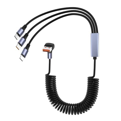 YACSEJAO 66W 90 Degree USB A to Multi USB C Spring Charging Cable, 6FT - style: USB A to 3 USB Type-C