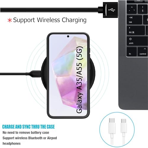 Battery Case for Galaxy A55/A35,Full Encircle[12000mAh]High Capacity Rechargeable Portable Charger Case Extended Battery Pack for Galaxy A55/A35(6.6inch)Wireless Charging Case with Carplay-Black - size: Galaxy A55/A35