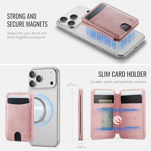 for Magsafe Wallet Magnetic RFID Blocking Card Holders, Rose Pink - color: Rose Pink