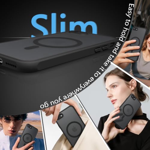for iPhone SE 3rd & 2nd Gen & 8/7 Case [Compatible with Magsafe] Translucent Matte Phone Cover, [10 FT Military Grade Drop Protection] Slim Durable (Black Magnetic, iPhone SE2/SE3/8/7) - color: Black Magnetic, size: iPhone SE2/SE3/8/7