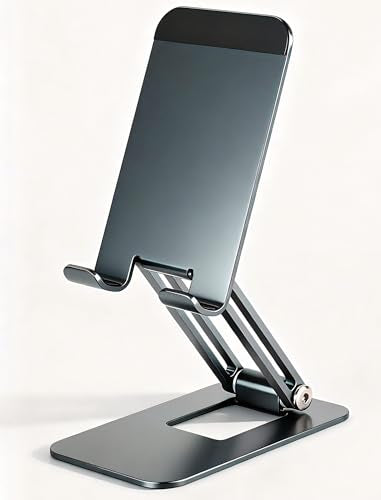 Cell Phone Stand, [Stable & Height Adjustable] Foldable Cell phone Holder for Desk, Office Desktop, Bedside Table, Compatible with iPhone 17 Pro Max/Galaxy S25 Ultra/Smartphones/iPad mini (Grey)