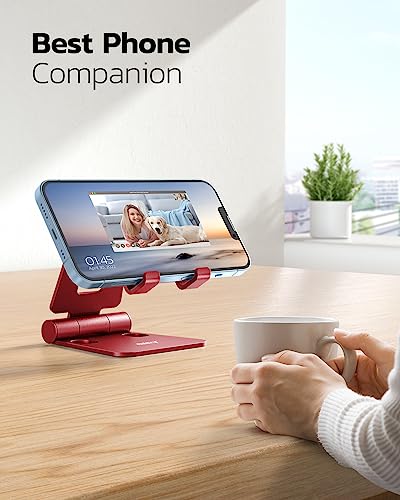 Nulaxy Full Aluminum Dual Folding Cell Phone Stand for Desk, Red - color: H-Red