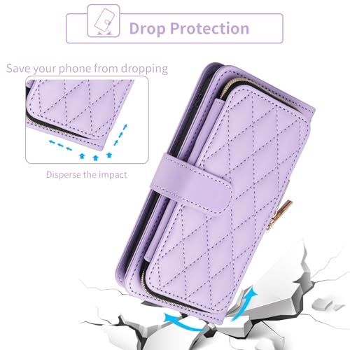Argyle Wallet Case for iPhone 13 Pro Max 2021 6.7 inch with Wrist Strap Shoulder Strap 9+ Card Slots Phone Zipper Purse Cover for iPhone13promax 5G i Phone13Max Plus iPhone13 ProMax Purple | Wrist/Shoulder Strap, 9+ Card Slots, Zipper Purse, Phone Cover,