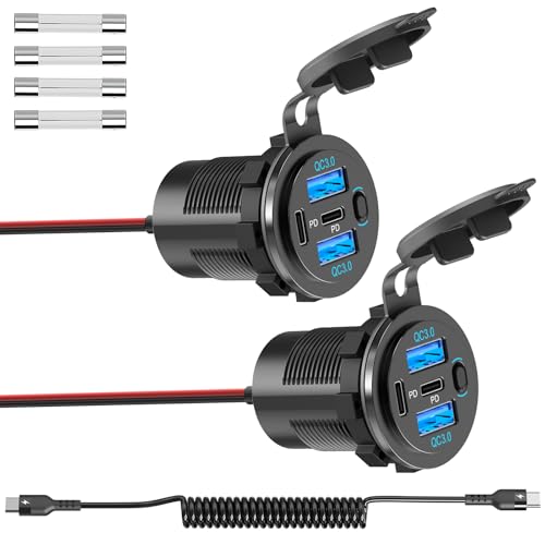 2 Pack 90W 12V USB Outlet, Dual PD 30W & Dual QC3.0 USB Car Charging Ports