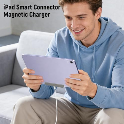 Magnetic Wireless Charger for iPad (A16) 11th/10th Generation 11''/10.9'' 2025/2022, 18W Alloy Material iPad 11/10 Smart Connector Charger with Nylon Braided USB-C to C Cable