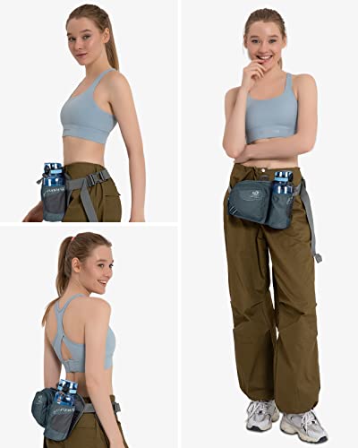 WATERFLY Fanny Pack Waist Bag: Waist Pack for Women Men with Water Bottle Holder Hiking Fanny Pack for Running Walking DogWalking Travel Cycling - color: Gray