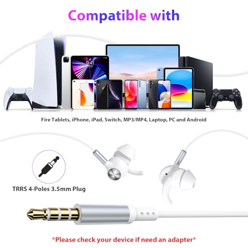 APETOO 3.5mm Wired Earbuds Sport in-Ear Headphones Mute Mic Stereo Bass - color: White-Silver