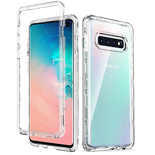 KIOMY Clear Case for Samsung Galaxy S10+ / S10 Plus, 3 in 1 Shockproof Bumper Protective Phone Cover, Hybrid Design Hard PC Shell + Front Cover + Flexible TPU Bumper - color: Front Frame Included