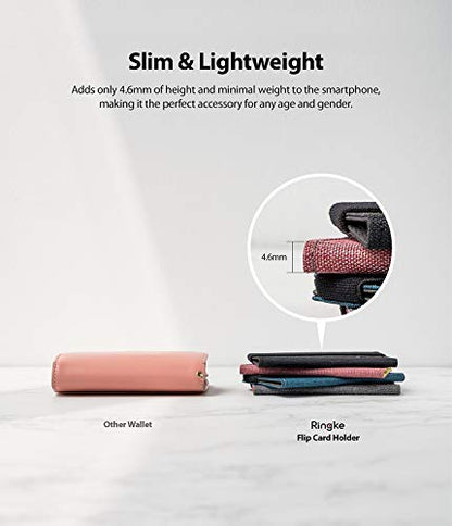 Ringke Flip Card Holder with Elastic Hand Strap Slim Soft Band Grip Fashion Multi-Card Slot 3M Stick-On Wallet Credit Card Cash Mini Pouch Attachment Compatible with Most Smartphones - Pink - color: 1-Band Pink
