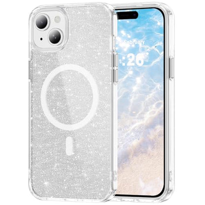 LEMAXELERS Cute Clear Sparkly for iPhone 13/14 Magnetic Case -Clear SF | Glitter Anti-Yellowing Slim TPU Bumper Compatible with Magsafe Shockproof Protective Transparent Cover - color: Clear, size: iPhone 13 / 14