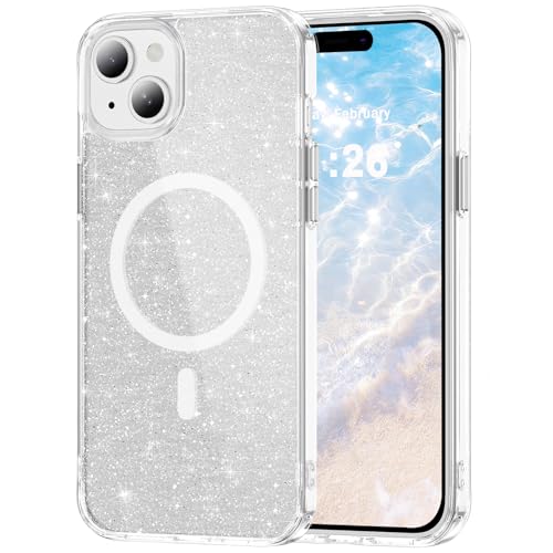 LEMAXELERS Cute Clear Sparkly for iPhone 15 Magnetic Case -Clear SF | Glitter Anti-Yellowing Slim TPU Bumper Compatible with Magsafe Shockproof Protective Transparent Cover - color: Clear, size: iPhone 15