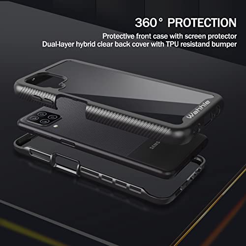 Compatible with Samsung Galaxy A12 Case, Built in Screen Protector Full Body Shockproof Slim Fit Bumper Protective Phone Cover for Samsung A12 Men Women-Black/Clear - size: Samsung A12