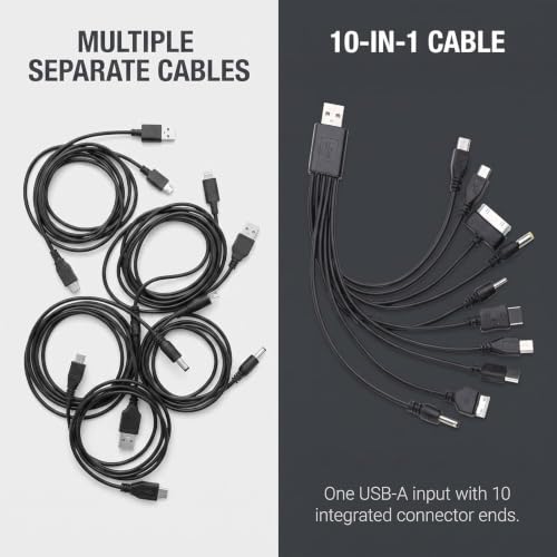 Black 10 in 1 Universal USB Cable, Multiple Universal Charging Cable for Cell Phones Blutooth Earphone Speaker Adapter Cable, 20cm Data Cable，Cables and Interconnects，USB Cables