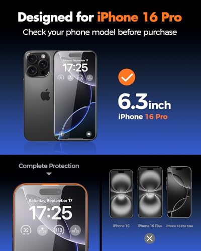 UNBREAKcable 2PCS Screen Protector for iPhone 16 Pro - 1 Privacy Tempered Glass+1 Clear Glass Double Shatterproof [Installation Frame] [9H Hardness] [Case Friendly] Anti-Scratch for iPhone 6.3 inch - size: iPhone 16 Pro