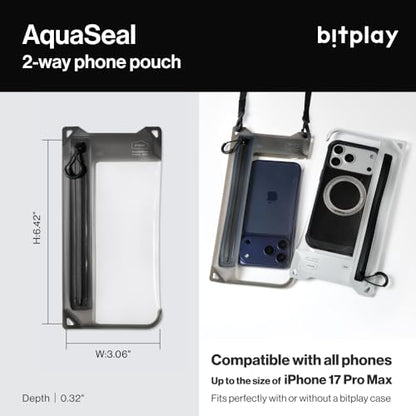 bitplay AquaSeal IPX8 2 Way Waterproof Phone Pouch, Outdoor Dry Bag with Adjustable Lanyard for Universal Phone Case, Horizontal and Vertical Wear, Translucent Black - color: Translucent Black