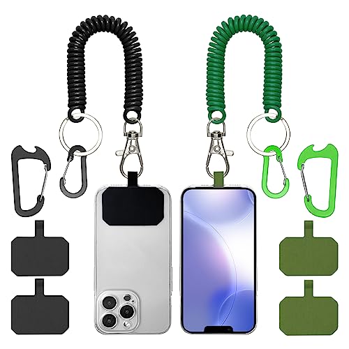 HOTEMIA Phone Tether Lanyard Anti Theft Phone Strap with Carabiner Anti-Drop Outdoor Skiing Hiking Cycling Fishing Climbing fit iPhone and Most Cell Phone (Black+Green) - color: Black+Green