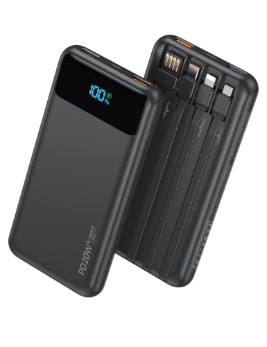 Nusyddy Portable Charger 10000mAh with 4 Built-in Cables & 6 Outputs Black - color: Black