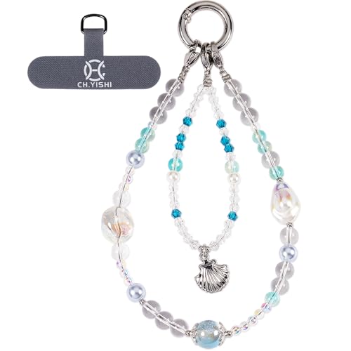 Handmade Beaded Charm Cell Phone Camera Lanyard, Wrist Strap with Tether Tab,Phone Chain String, Keychain Wallet Decor - style: Ocean