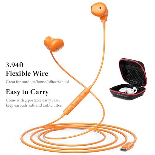 APETOO USB C Headphones for iPhone 18 Pro Max 17 16 15/iPad Air Earbuds - color: Orange