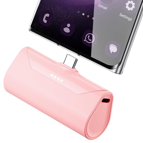Mini Pink USB C Portable Battery Charger for iPhone 15 Pro Max, 4800mAh Little Charger Battery Pack Compact Power Bank Back Phone Charger for iPhone 15/16/Samsung Galaxy S22/Note 20/Google/Pixel - color: USBC-Pink