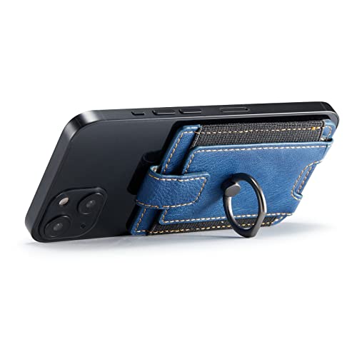 Phone Card Holder with Ring Grip for Back of Phone,Adhesive Stick-on Credit Card Wallet Pocket for iPhone,Android and Smartphones (Blue) - color: Blue