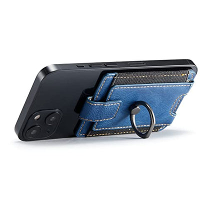Phone Card Holder with Ring Grip for Back of Phone,Adhesive Stick-on Credit Card Wallet Pocket for iPhone,Android and Smartphones (Blue) - color: Blue